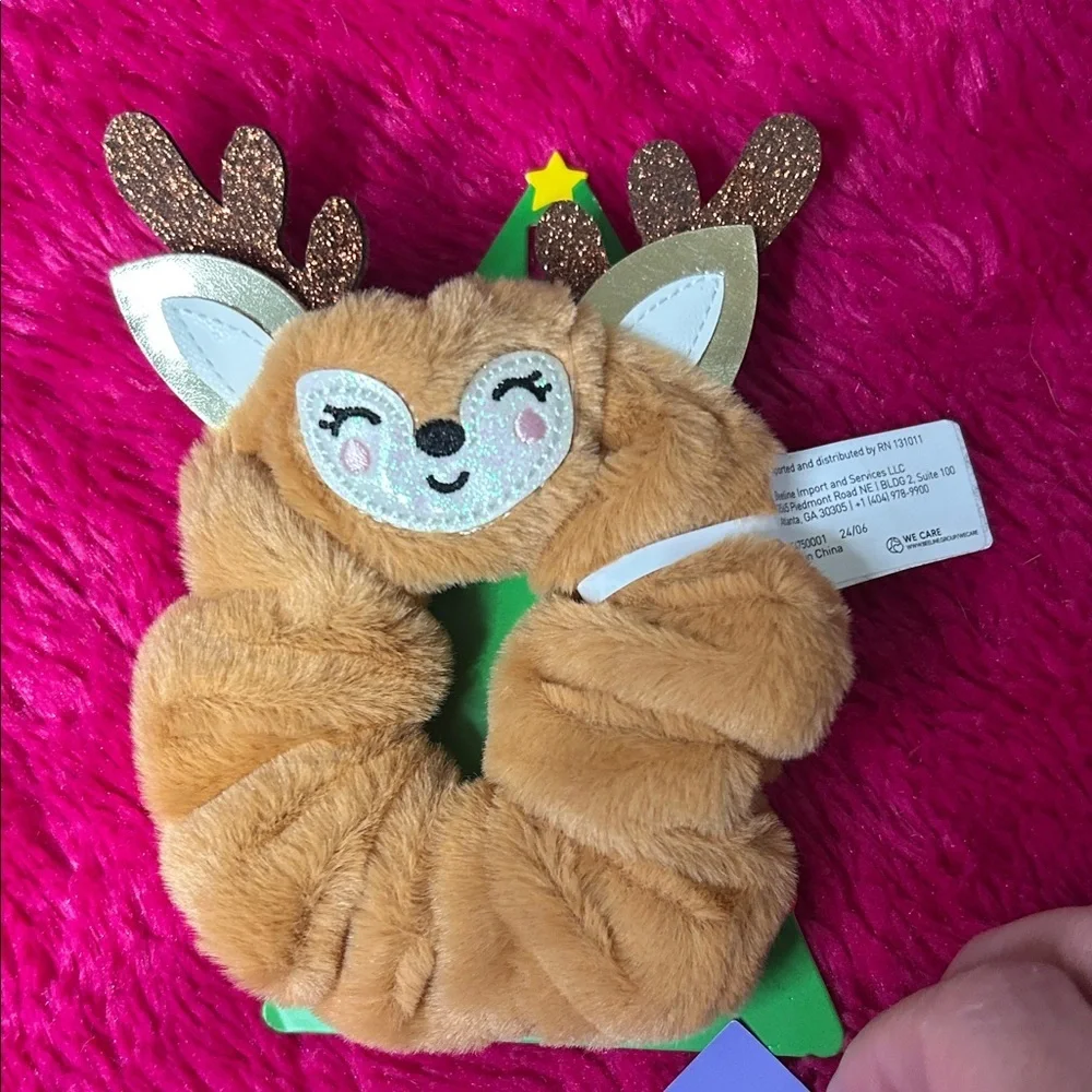 Cute Reindeer Scrunchie and Pearl Headband Set
